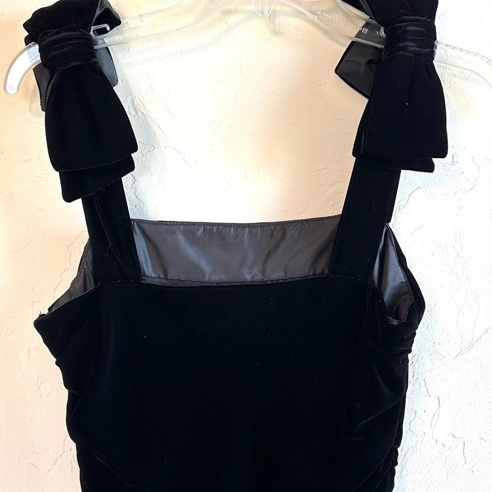 Vintage Oscar de la Renta Black Velvet Ruched Sides Bow Straps Formal Dress Sz S - Picture 8 of 17